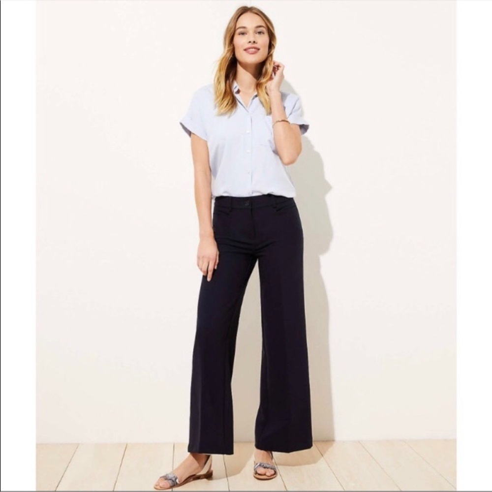 NWT Loft Kate Classic Wide Leg Pants Navy Size 4